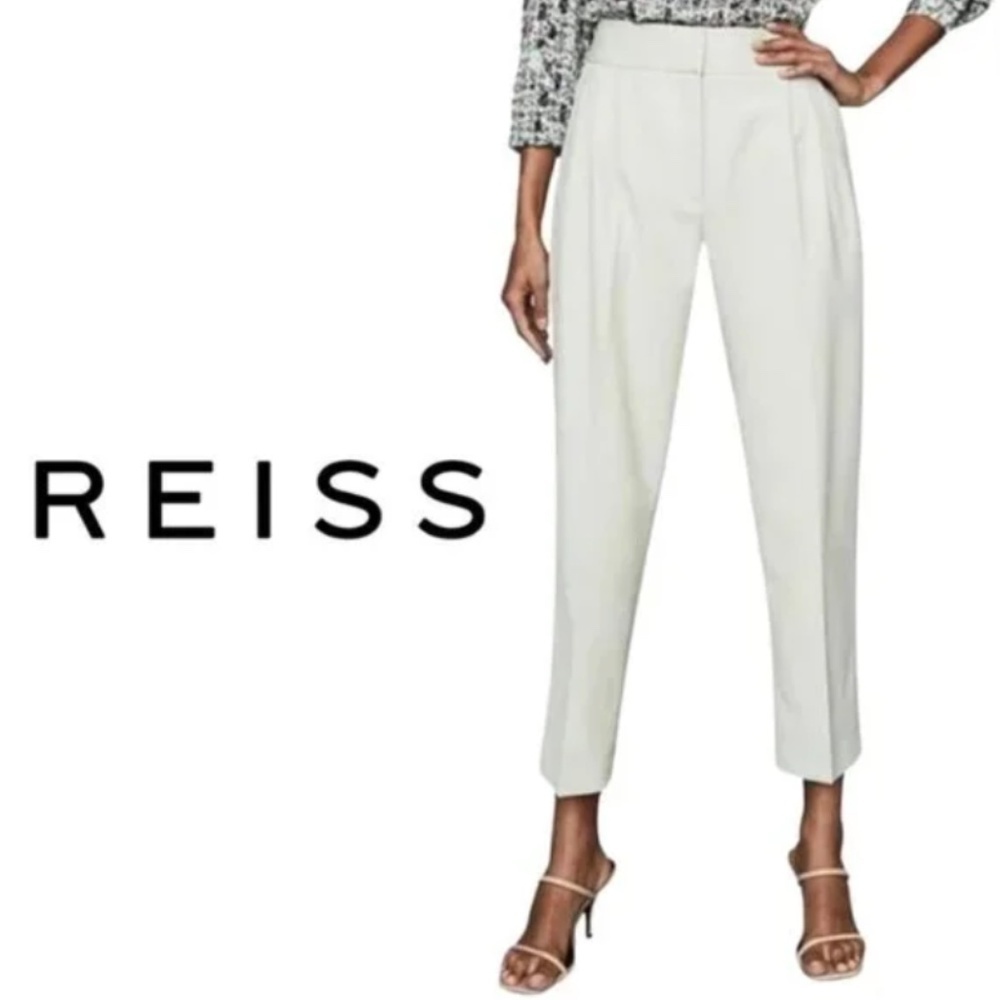 Reiss Mimi Pleated Front tapered Leg Trouser Pants Pale Green Size 10